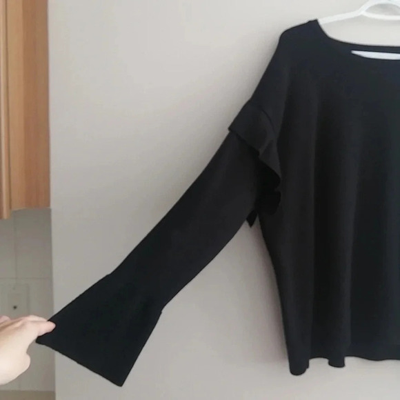 Bardot Wool Blend Boat Neck Black Sweater Ruffle Bell Sleeves 6 - Picture 4 of 13